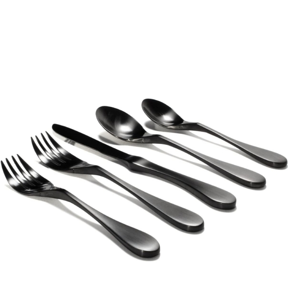 KNORK Black silverware 5 Piece flatware set Matte Black Titanium finish. NEW - Picture 4 of 5